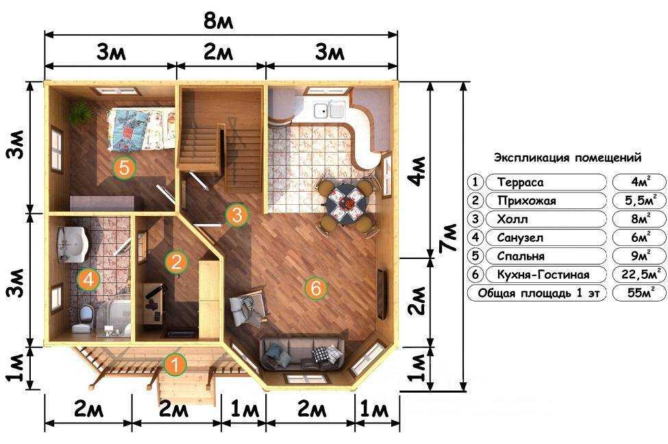 Планировка дома 8 на 12: одноэтажный, двухэтажный, проекты с мансардой и гаражом, из бруса, пеноблока