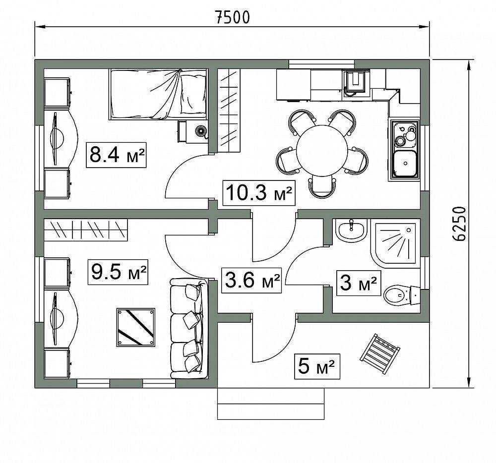 планировка дома из 3 комнат