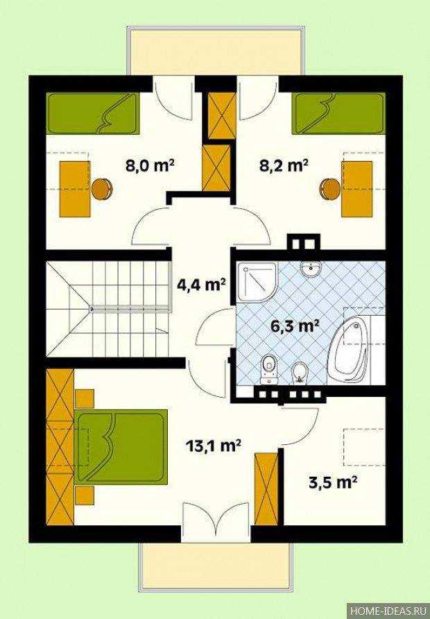 Проект дома 8 на 6 м - варианты планировок (50 фото): двухэтажный и одноэтажный дачный коттедж с туалетом и санузлом