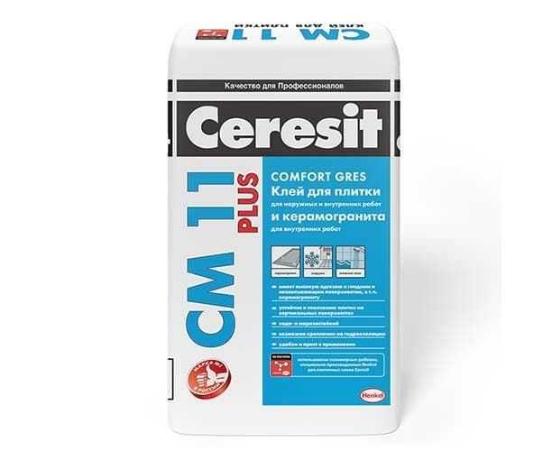 Клей ceresit: технические характеристики изделия для плитки, варианты материала cm-11 и plus, расход  клея на 1 м2, фасовка средства объемом 25 кг
