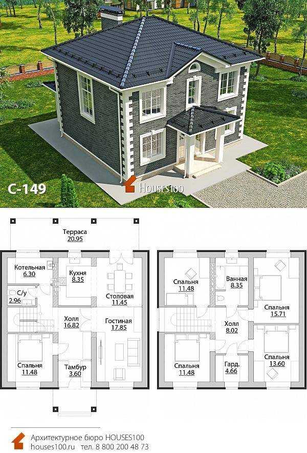 Проект дома 2 этажа с гаражом: планировка, размеры и готовые планы коттеджей с гаражом
